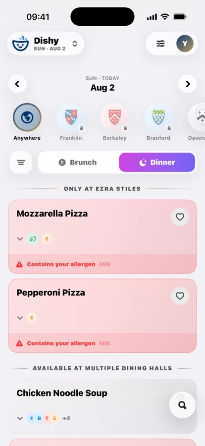 Dishy Anywhere menu on iPhone 17 Pro Max