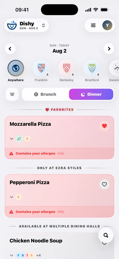 Dishy showing today’s campus menu